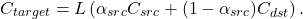 \begin{equation*} C_{target} = L\left(\alpha_{src} C_{src} + (1 - \alpha_{src}) C_{dst}\right). \end{equation}